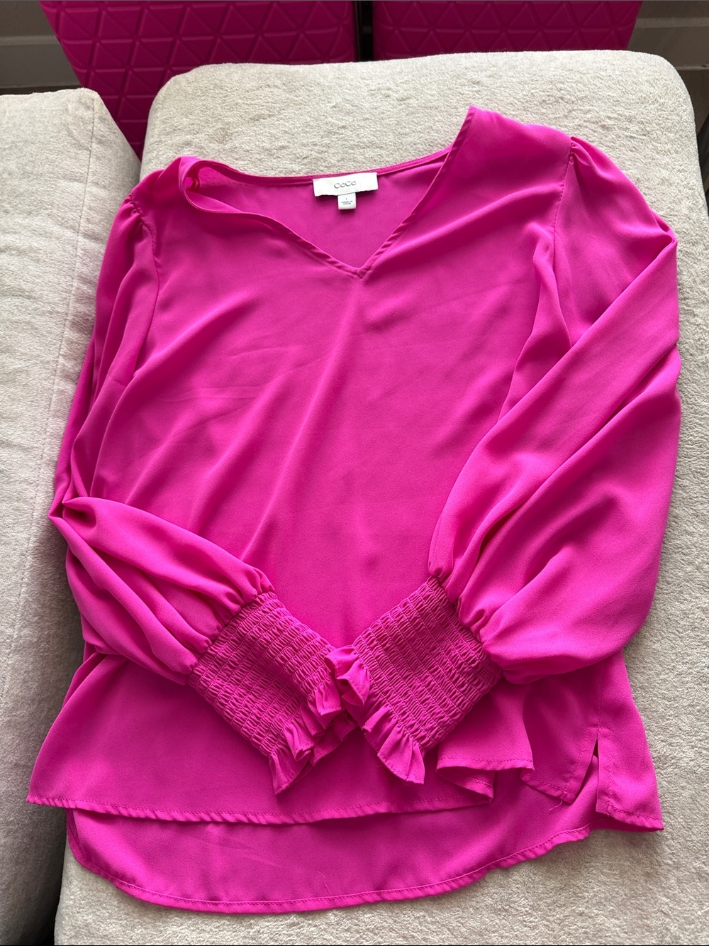 Cece Hot Pink V-Neck Long Sleeve Blouse